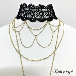 Victorian Multi Layer Pendant Lace Choker Necklace